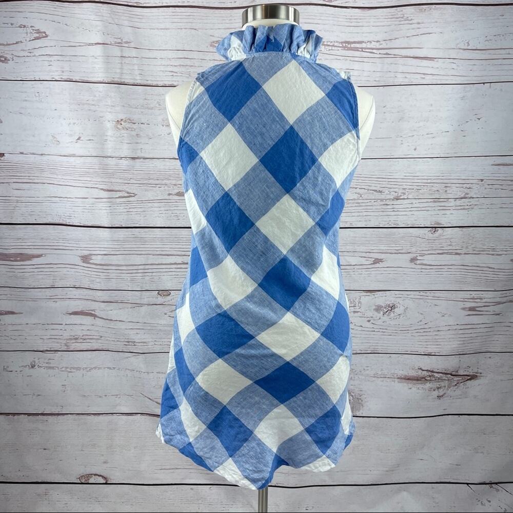 Crown & Ivy plaid blue and white ruffle neckline - Picture 8 of 11